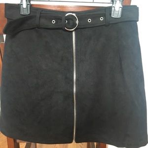 Trendy suede A-line skirt.